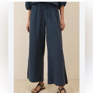 PACT Organic Cotton Wide Leg Pants Double Gauze Split Hem Beachy Blue Sz M
